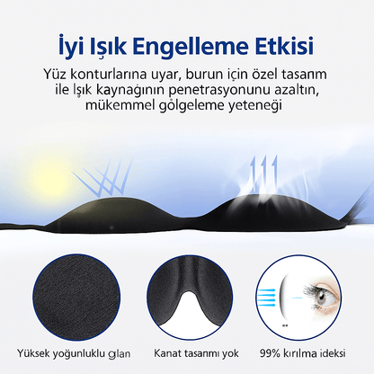 SleepClear Uyku Göz Bandı - Iyi ışık engelleme etkisi, yüz hatlarına uyarak mükemmel gölgeleme sunar.